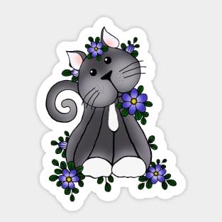 Lovely Kitty Cat Playing in the blue flowers Sticker